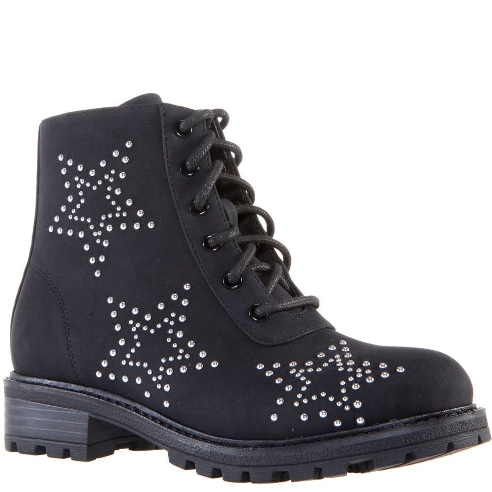 Kids Black Star Studded Combat Boots Size 11